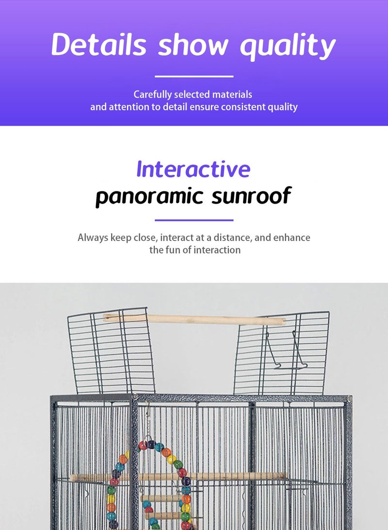 Kidle Open Top Standing Bird Cage Parrot Cage Bird House with Rolling Stand for Parakeets - Image 2